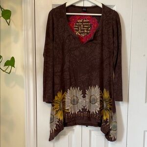 Desigual Daisy Dream Pop Art Retro long sleeved tunic hand stitched Size M